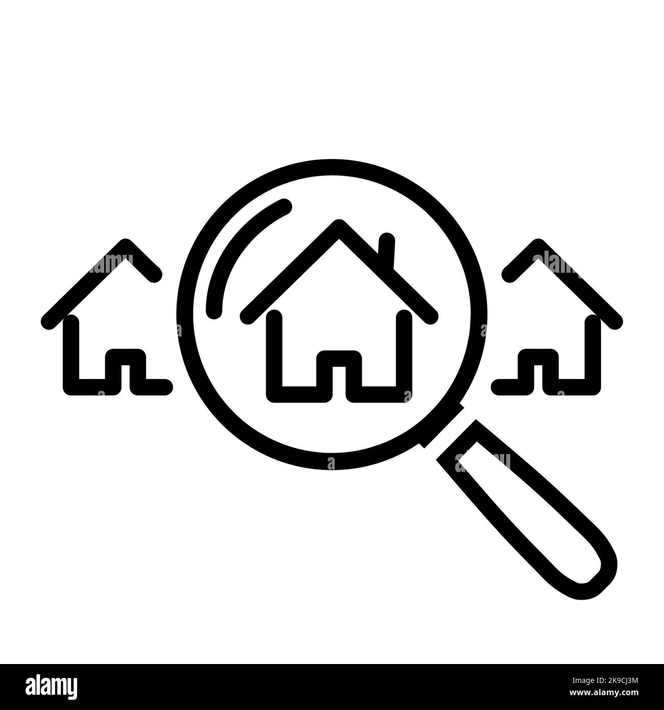 Symbol für Suchzeile für Startseite. Lupe mit Haus Stock Vektor