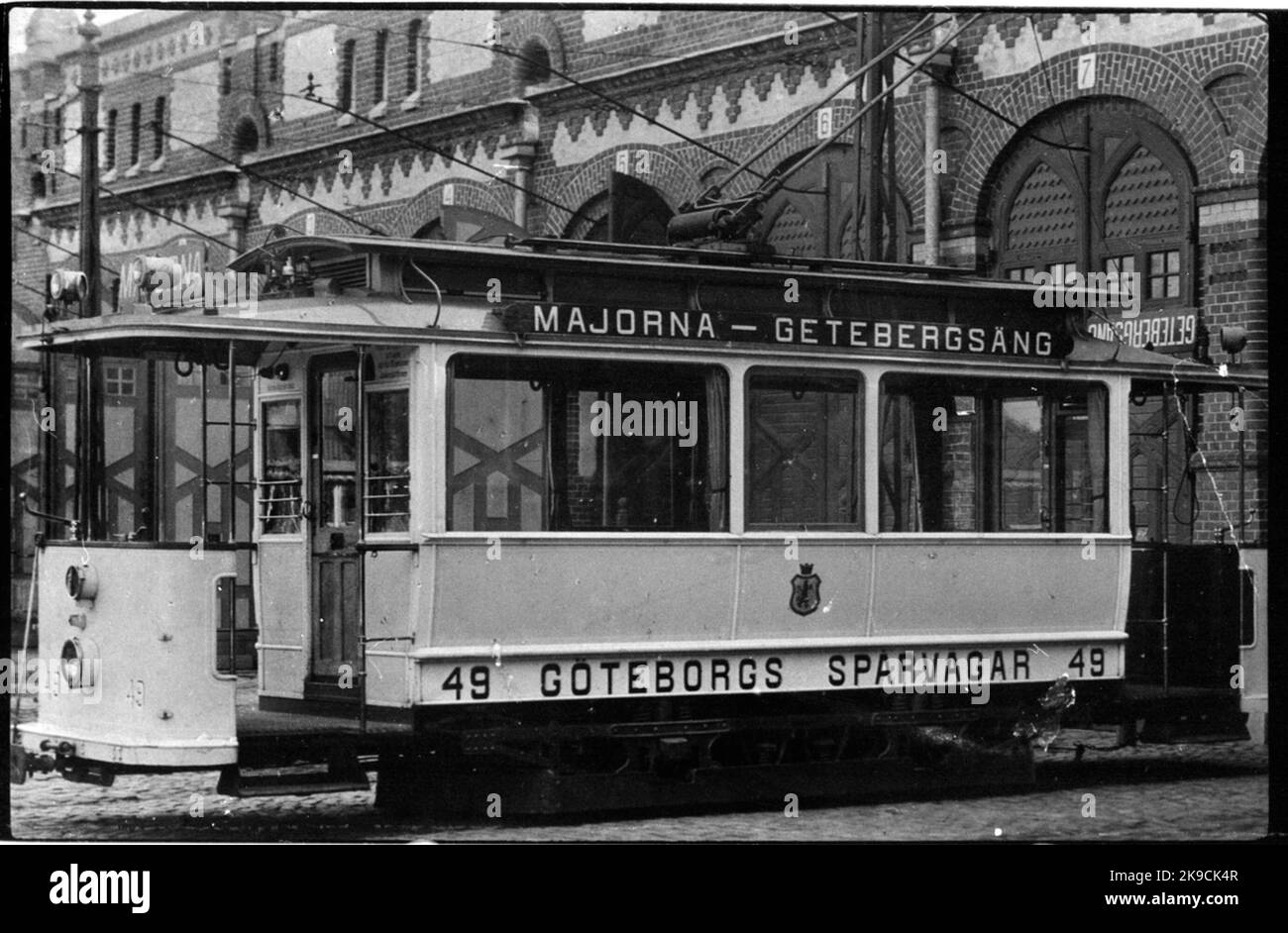 Straßenbahn der Straßenbahn GS M1 49 von vor den Vagnhallen Stampgatan Stockfotografie