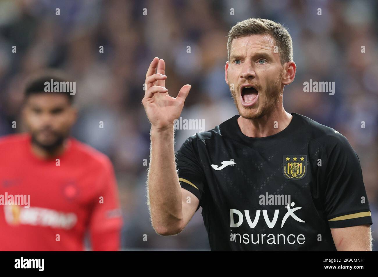 Anderlechts Jan Vertonghen reagiert während eines Fußballspiels zwischen dem belgischen RSC Anderlecht und dem rumänischen FCSB am Donnerstag, dem 27. Oktober 2022, in Brüssel, am fünften Tag in der Gruppenphase der UEFA Conference League. BELGA FOTO BRUNO FAHY Quelle: Belga Nachrichtenagentur/Alamy Live News Stockfoto