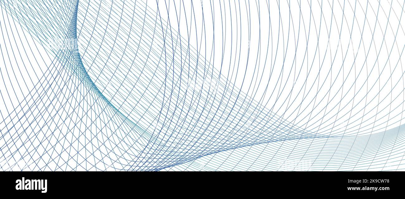 Dunkelblaues, blaues, graues dynamisches Linienmuster. Abstrakter Hintergrund. Sich schneidende Wellenlinien. Technologie-Design. Vektor-dünne Kurven. EPS10 Stock Vektor
