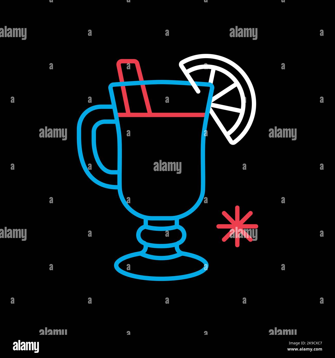 Glühwein mit Orangenscheibe und Zimt-Stick-Vektor isoliert auf schwarzem Hintergrund-Symbol. Winterschild. Graph-Symbol für Reise- und Tourismus-Website A Stock Vektor