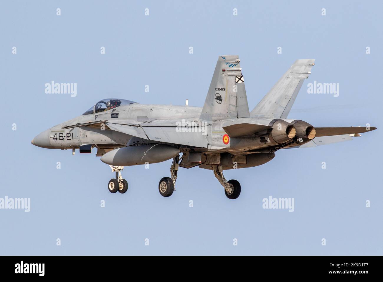 Eine F-18 Hornet von Ala 46 kommt nach einer Mission während der SIRIO 22 Übung nach Hause. Stockfoto