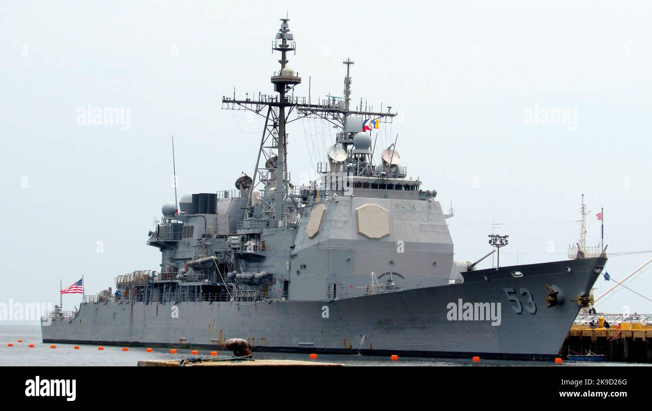 CG-53 USS Mobile Bay, ein Ticonderoga Klasse Cruiser der United States Navy (USN). Stockfoto