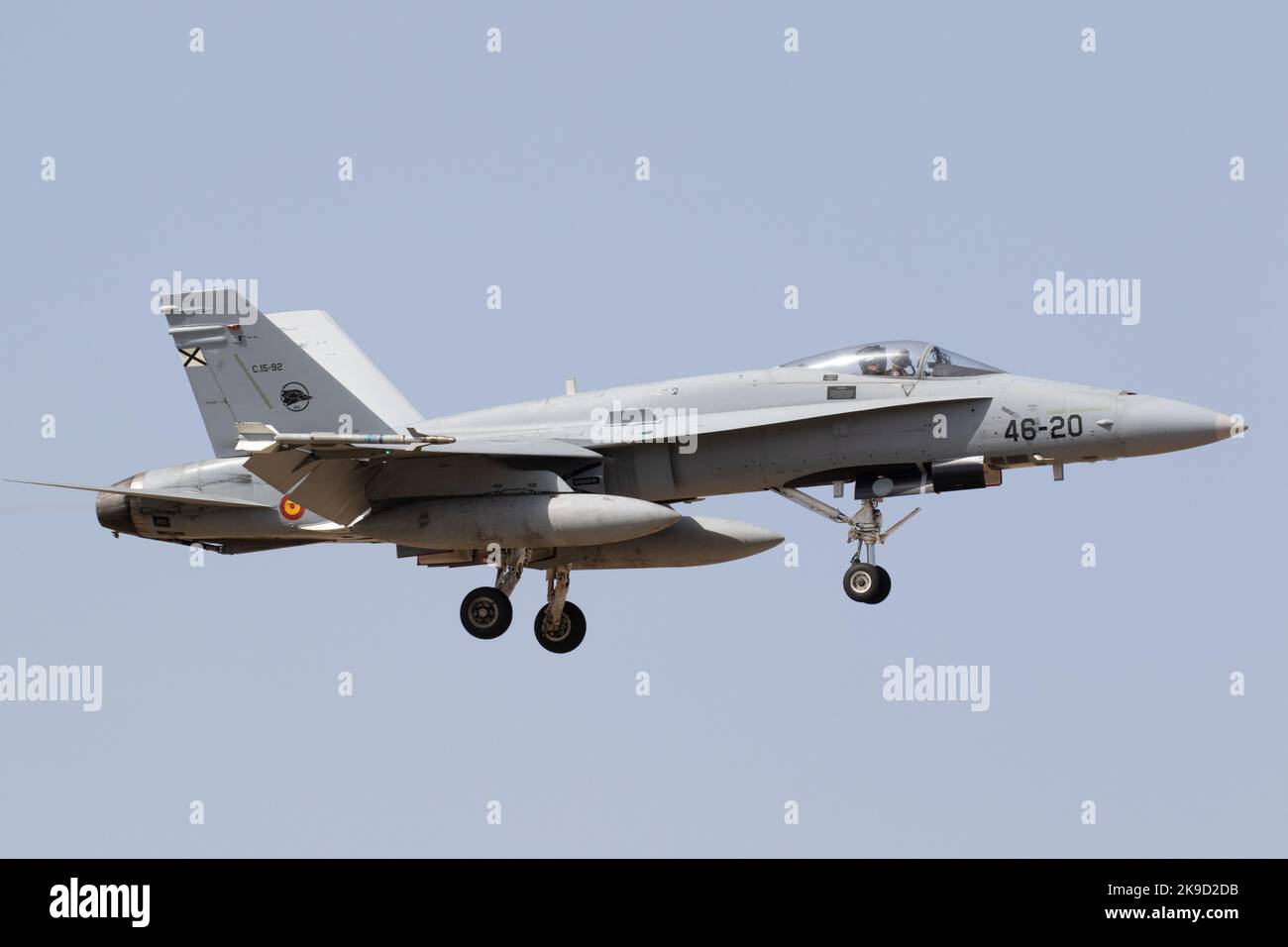 Eine F-18 Hornet von Ala 46 kommt nach einer Mission während der SIRIO 22 Übung nach Hause. Stockfoto