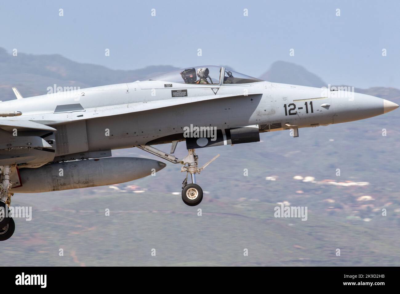 Die Hornets der spanischen Luftwaffe landen während der SIRIO 22-Übung auf dem Luftwaffenstützpunkt Gando. Stockfoto