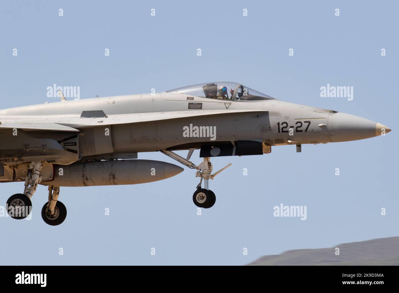 Die Hornets der spanischen Luftwaffe landen während der SIRIO 22-Übung auf dem Luftwaffenstützpunkt Gando. Stockfoto