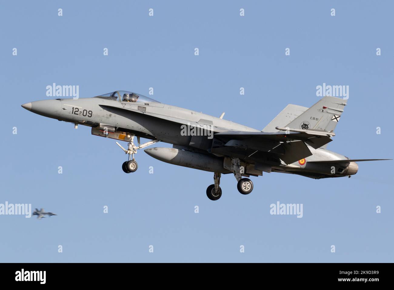 Die Hornets der spanischen Luftwaffe landen während der SIRIO 22-Übung auf dem Luftwaffenstützpunkt Gando. Stockfoto