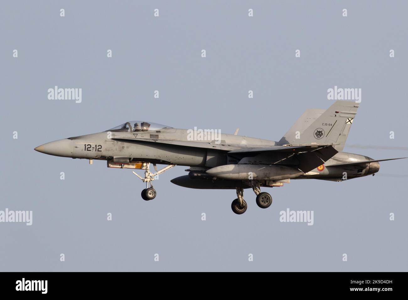 Die Hornets der spanischen Luftwaffe landen während der SIRIO 22-Übung auf dem Luftwaffenstützpunkt Gando. Stockfoto