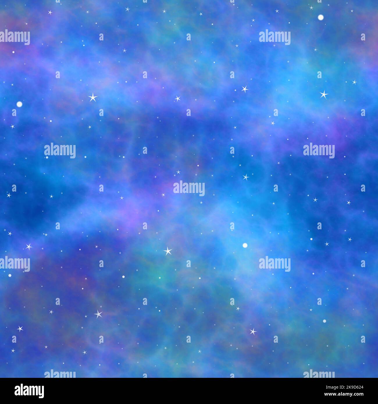 Leuchtende Sterne der Galaxie im Weltraum. Nahtlose Hintergrundtextur für den Raum. Hellblaues interstellares Gas, hohe Auflösung Stockfoto