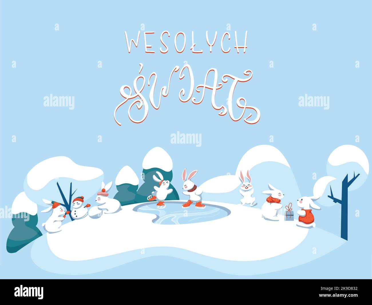 Winter-Saisonkarte mit polnischem Handschriftzug Stock Vektor