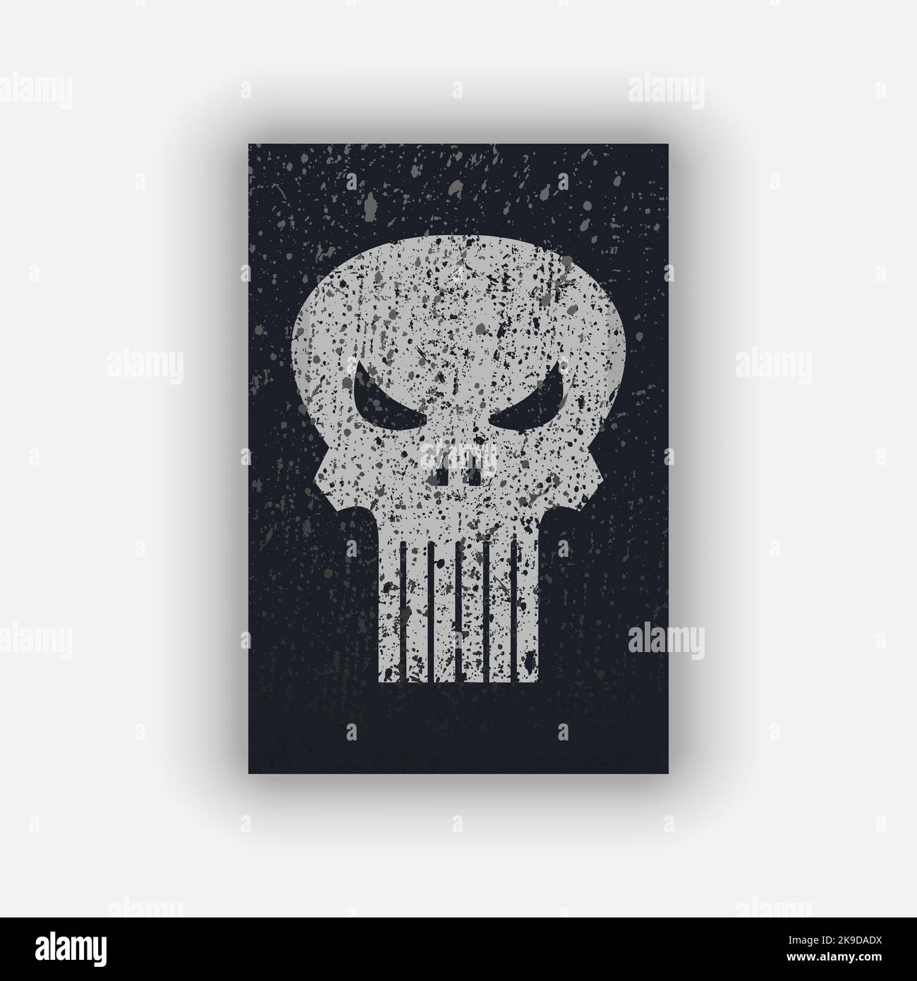 Totenkopf von Punisher Poster mit grobkörniger Textur Grafik-Design, Vektor-Design-Symbol. Stock Vektor