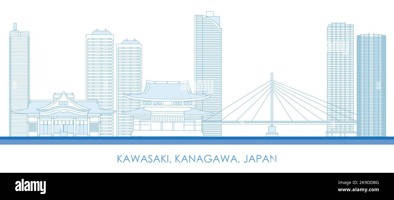 Skizzieren Skyline Panorama der Stadt Kawasaki, Kanagawa, Japan - Vektor-Illustration Stock Vektor
