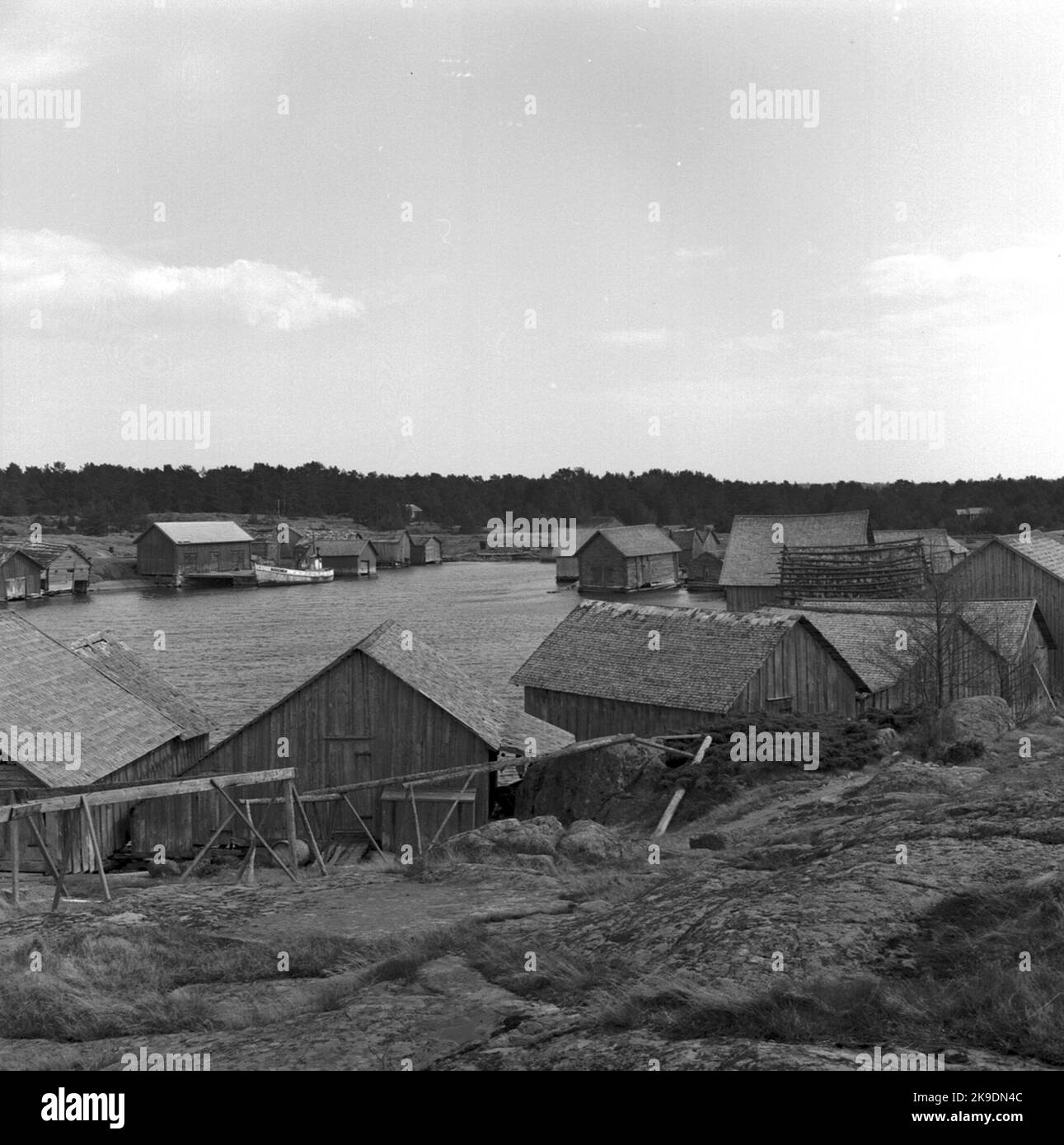 Åland Reise. Archipel. Angelcamp mit Fischerboot Stockfoto