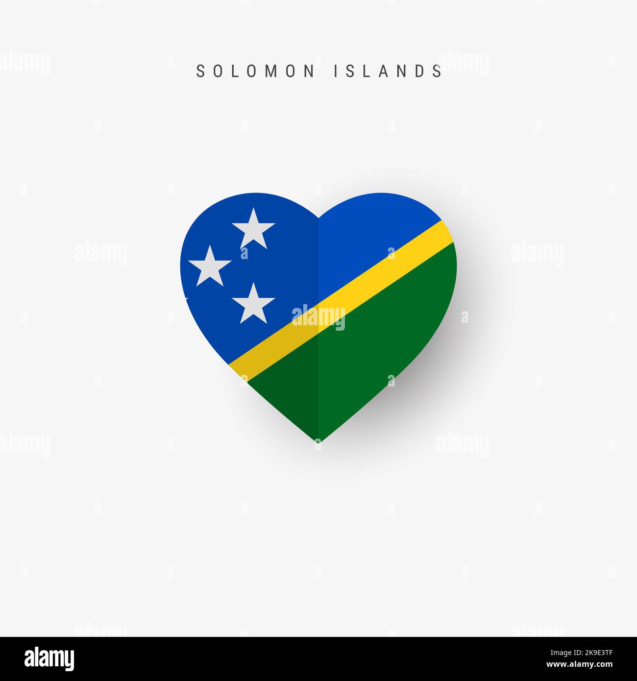 Salomonen herzförmige Flagge. Origami Papier geschnitten Melanesia nationalen Banner. 3D Abbildung isoliert auf Weiß mit weichem Schatten. Stockfoto