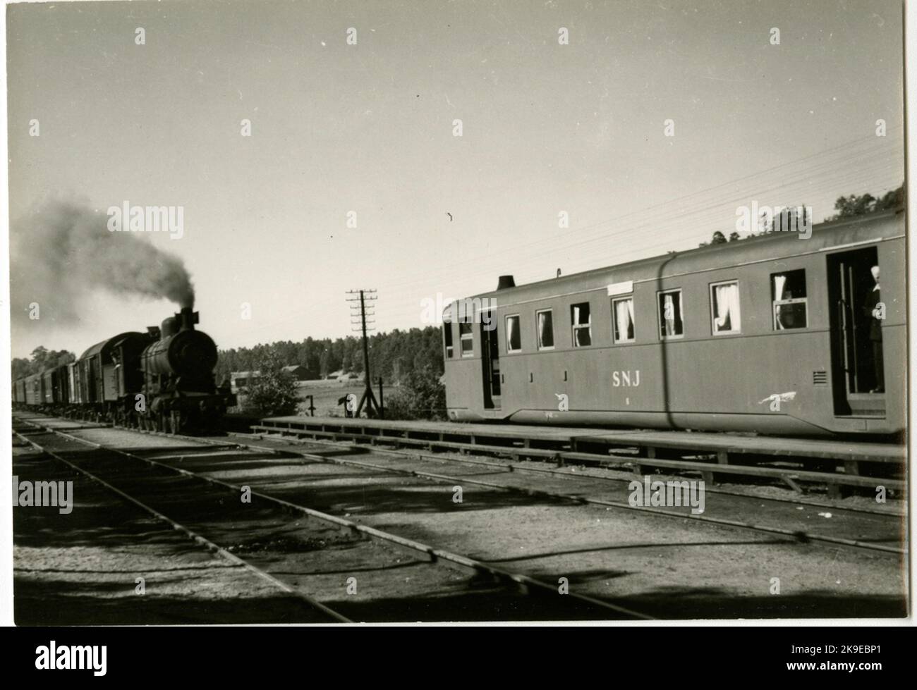 SNJ 5 und SNJ 11TEXT auf der Rückseite des Fotos 'Handens Station SNJ´Gotlandsxpressen' mit Lok no11Snj 5Snj 11foto 1.8.1948 Stockfoto