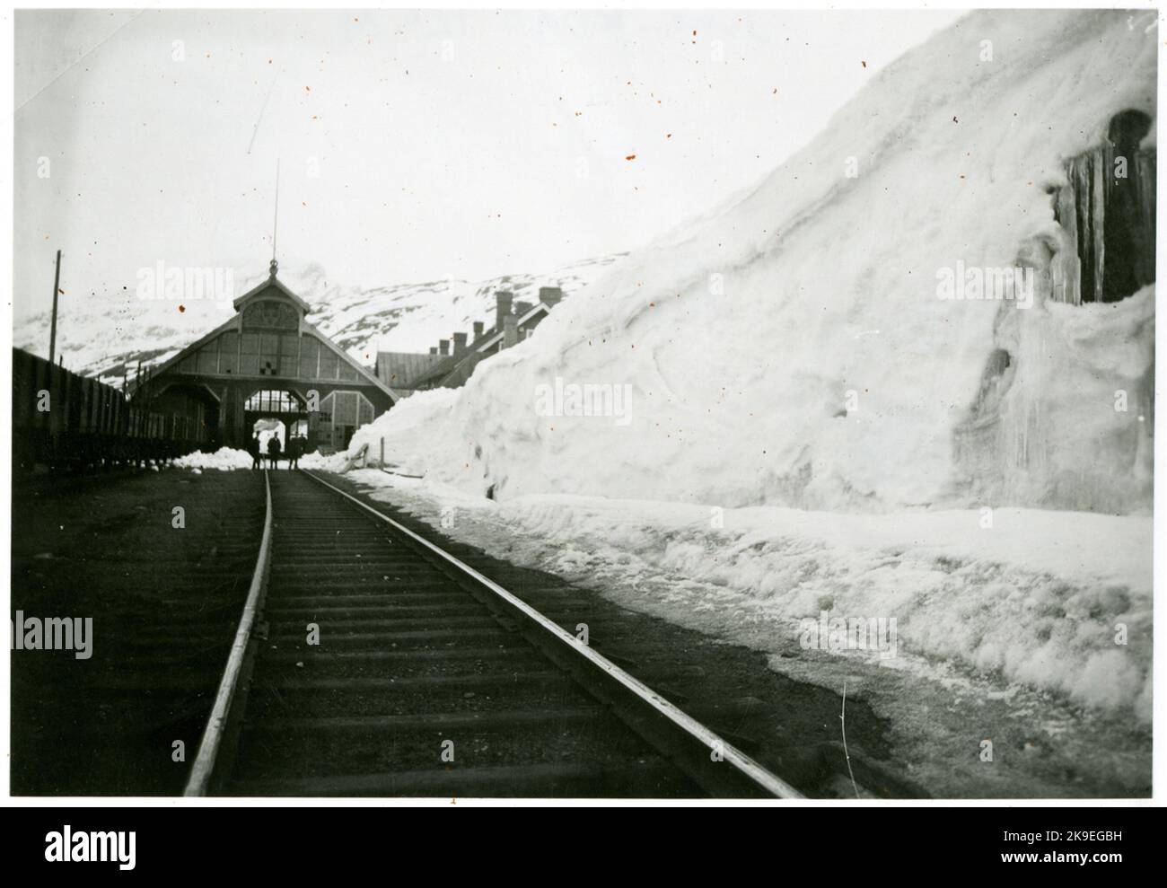 Die Bahnhalle an der Landesgrenze Stockfoto