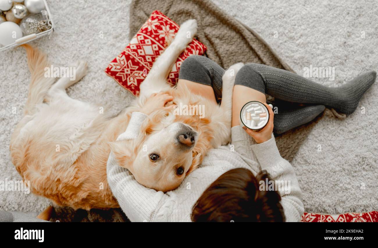 Vær forsigtig Begrænsning tåbelig Mädchen mit Kakao und goldenem Retriever Hund Stockfotografie - Alamy