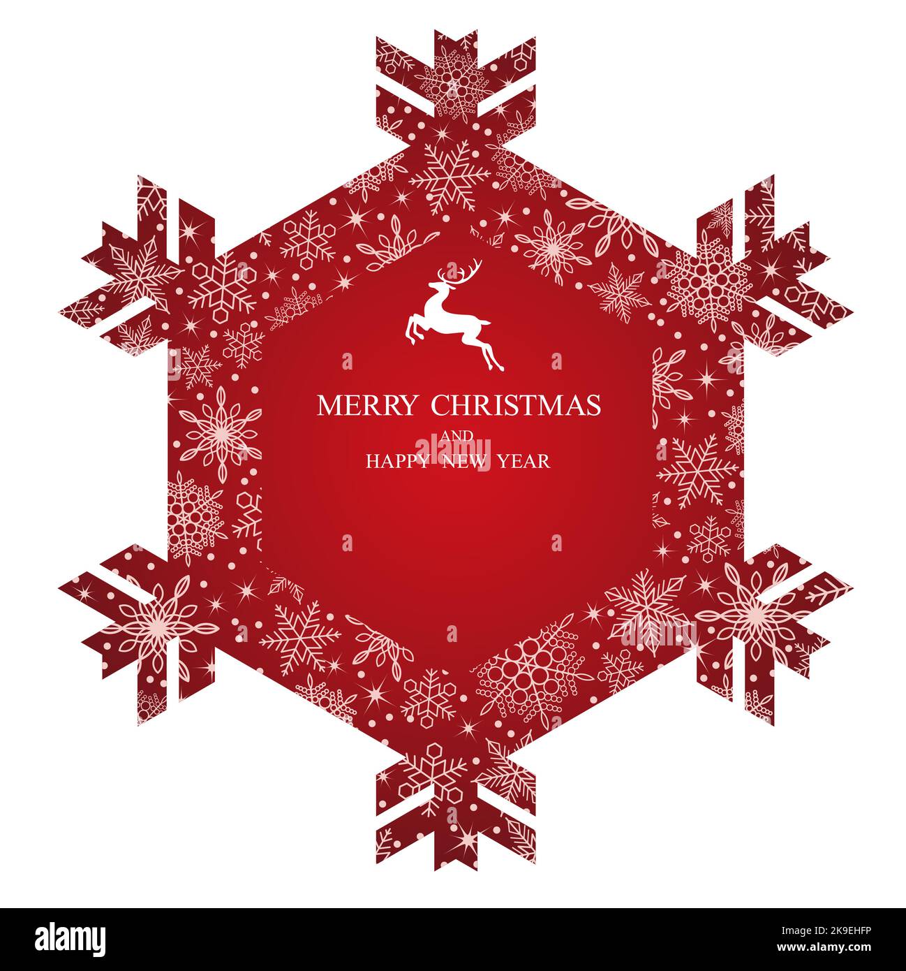 Christmas Vector Red Snowflake Form Frame Illustration mit Schneeflocke Muster und Text Space isoliert auf Einem weißen Hintergrund. Stock Vektor