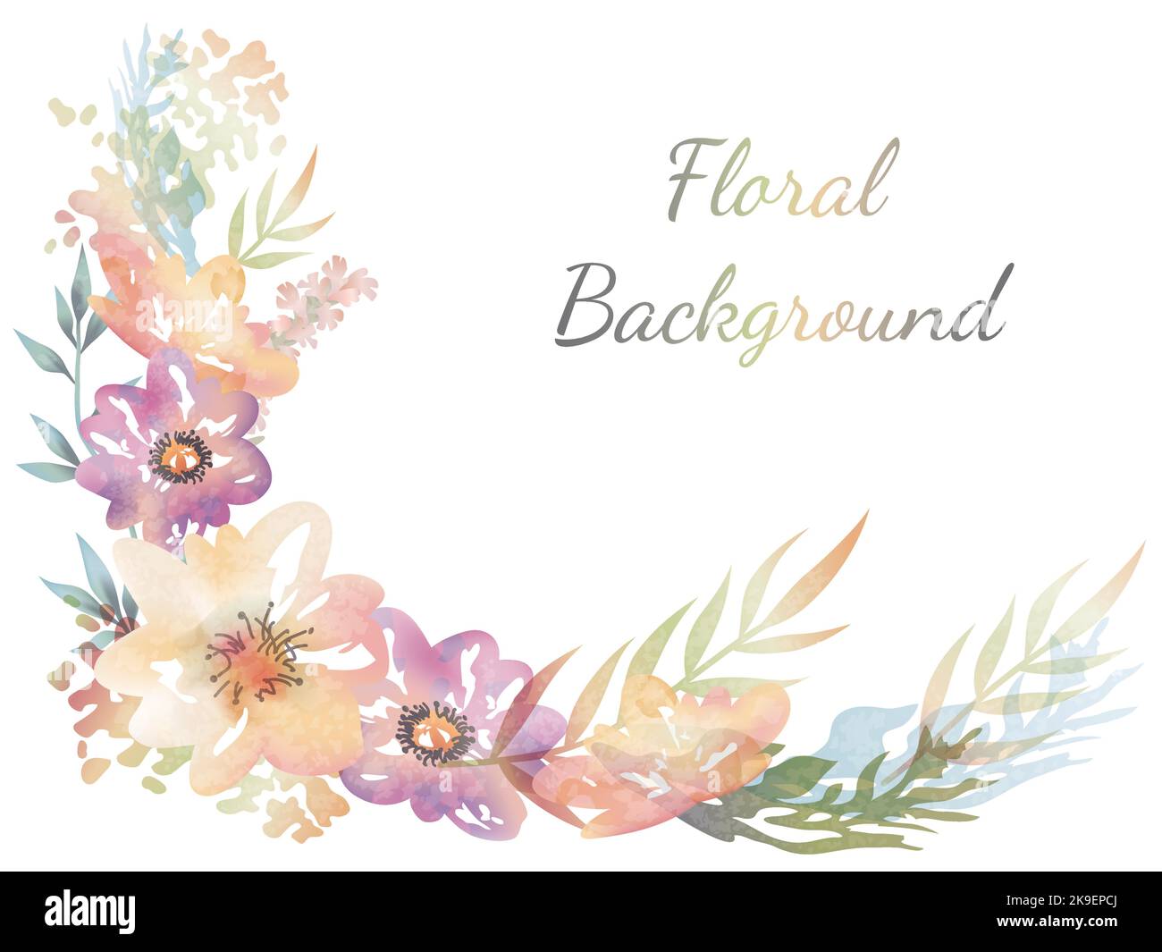 Aquarell Blumenhintergrund Illustration mit Textraum isoliert auf Einem weißen Hintergrund. Vektorgrafik. Stock Vektor