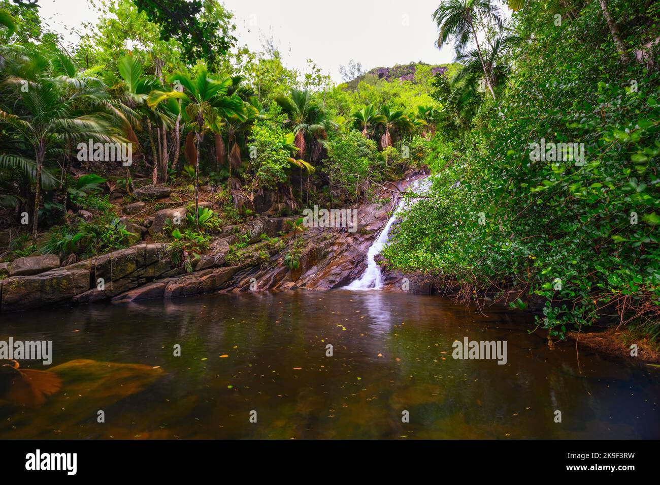 Sauzier Wasserfall auf der Insel Mahe, Seychellen Stockfoto