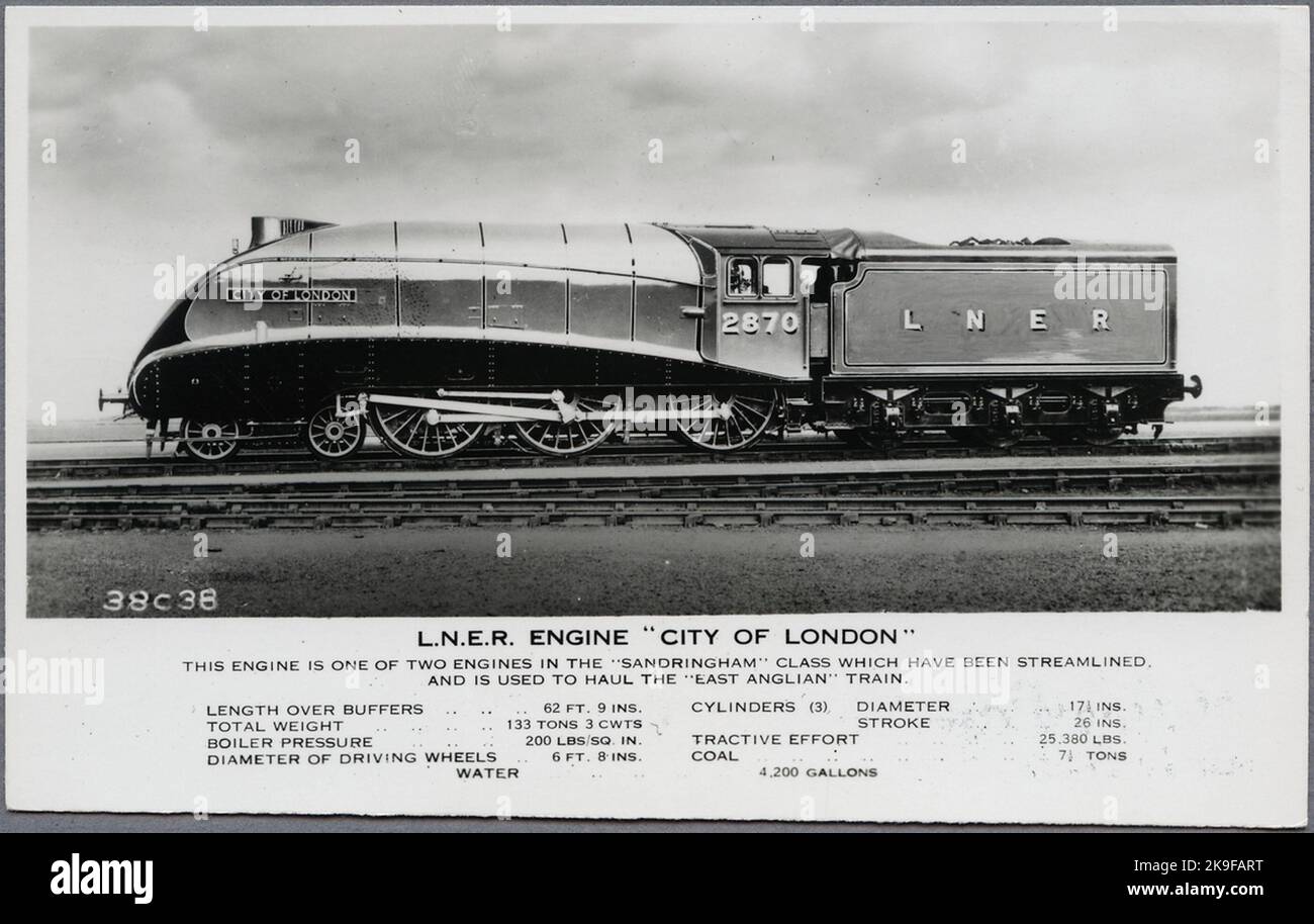 Ånglok, London North Eastern Railway, L.N.E.R. B17 2870 „City of London“. Erbaut 1924, abgesagt 1960. Baumeister von Lok, Robert Stephenson & Hawthorn Ltd. Sandringham Klasse. Stockfoto