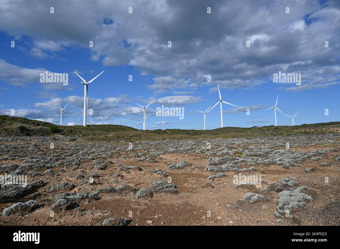 Windgeneratoren turbinen Strom in Cape Bridgewater, Australien Stockfoto