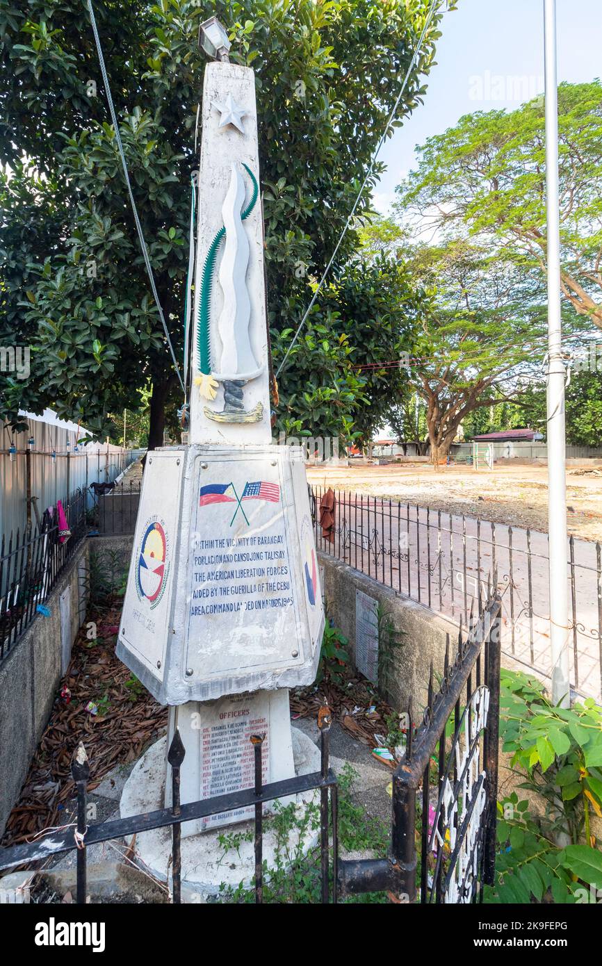 Historische Markierung zur Erinnerung an die Landung von MacArthur während des Zweiten Weltkriegs in Cebu, Philippinen Stockfoto