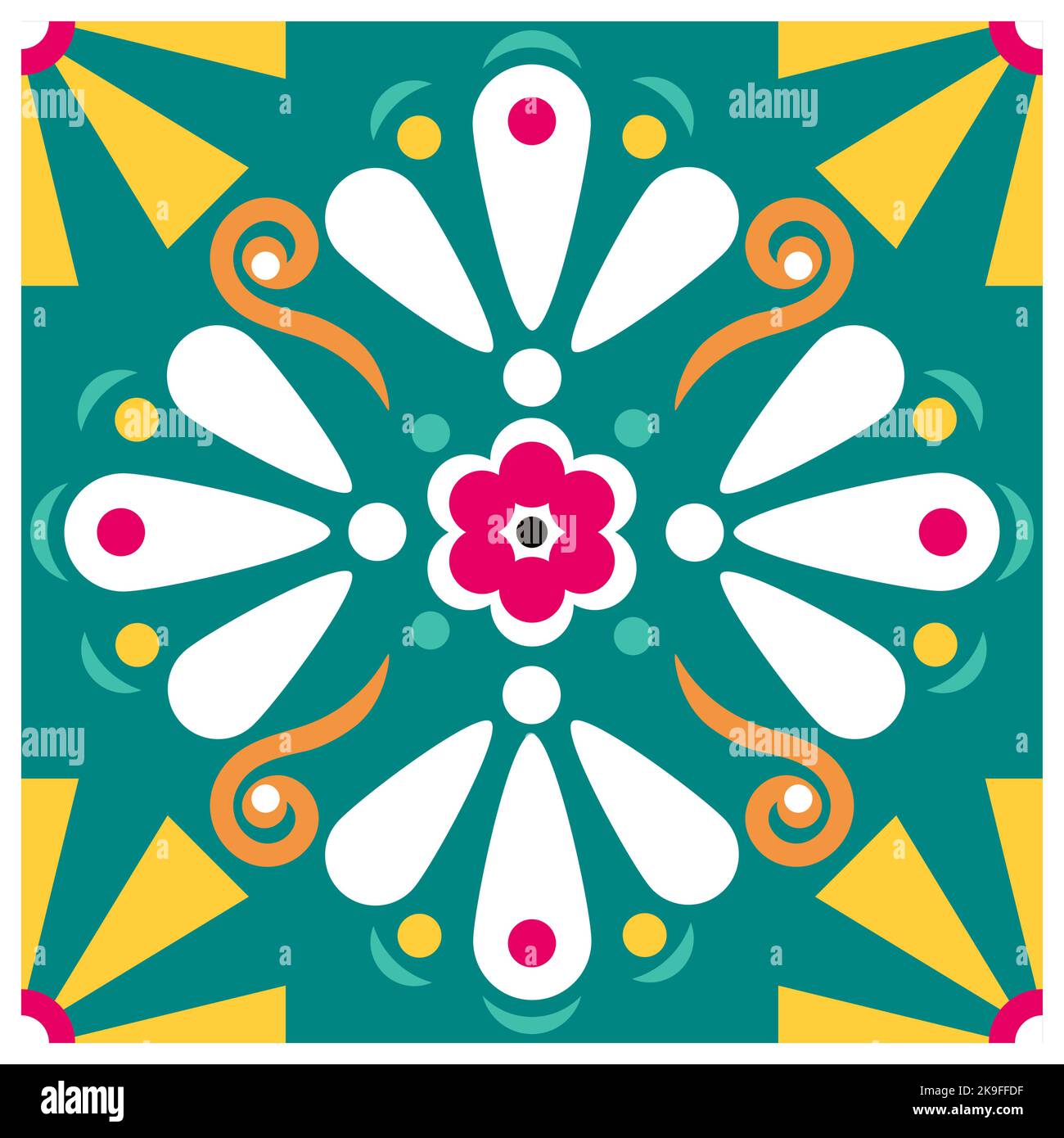 Vektor-Muster mit floralen und geometrischen einfachen und nahtlosen Fliesen, inspiriert von talavera-Designs aus Mexiko Stock Vektor