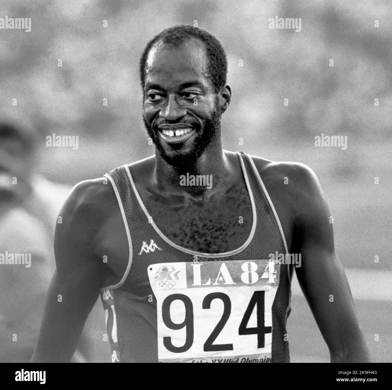 OLYMPIC SUMMERGAMES IN LOS ANGELES USA 1984Edwin Moses USA 400m Hürdengoldmedaillengewinnerin Stockfoto