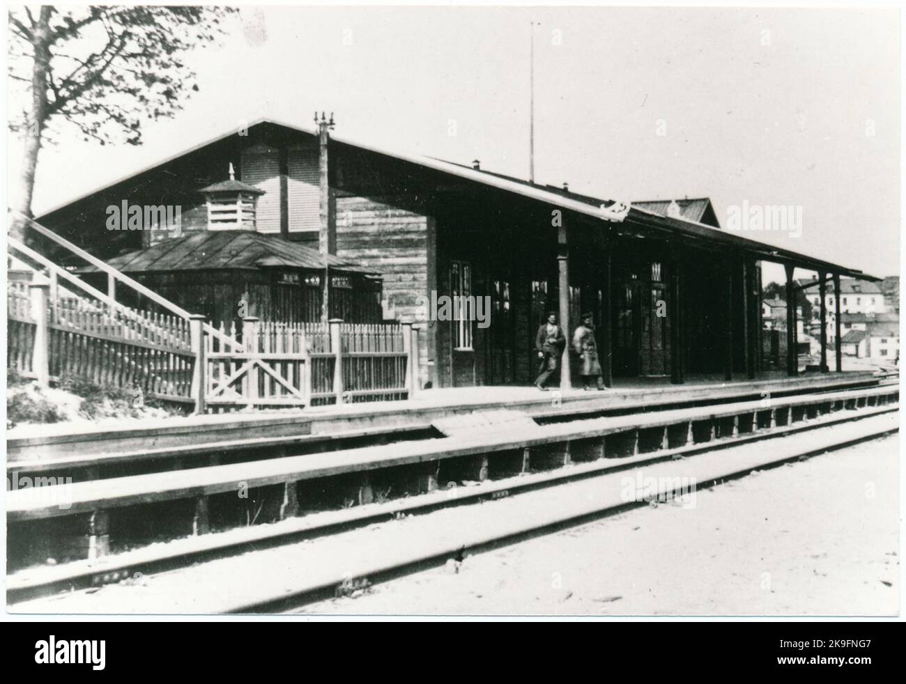 Die Staatsbahnen, der alte Bahnhof von SJ Liljeholmen. Am 16. September 1909 evakuiert Stockfoto