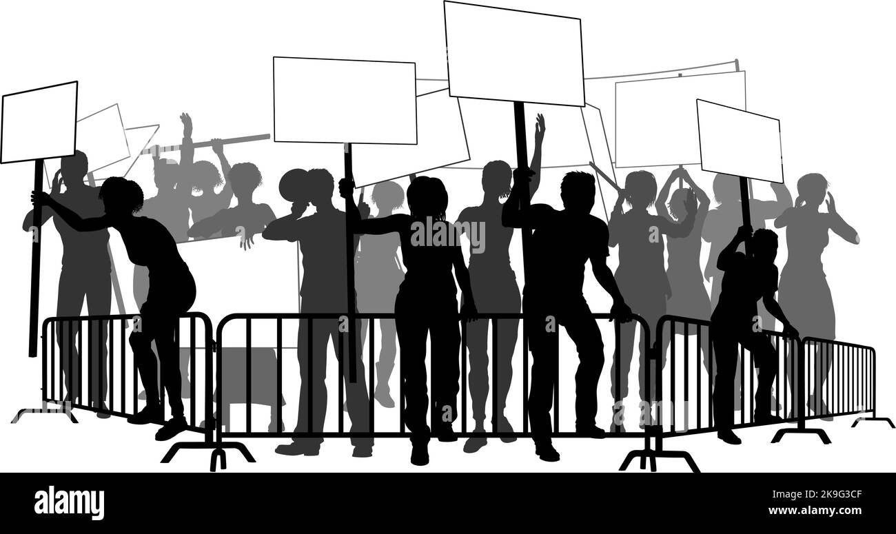 Silhouette Demonstrator Menschenmenge Protest Rallye Streik Stock Vektor