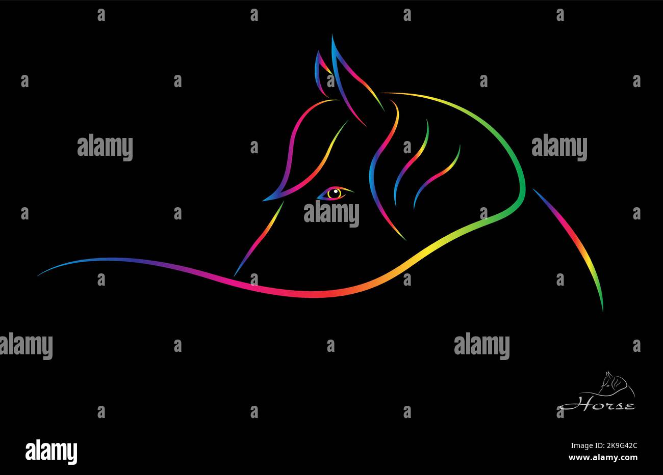 Vektorbild eines Pferdes auf schwarzem Hintergrund. Leicht editierbare Vektorgrafik mit Ebenen. Wilde Tiere. Stock Vektor