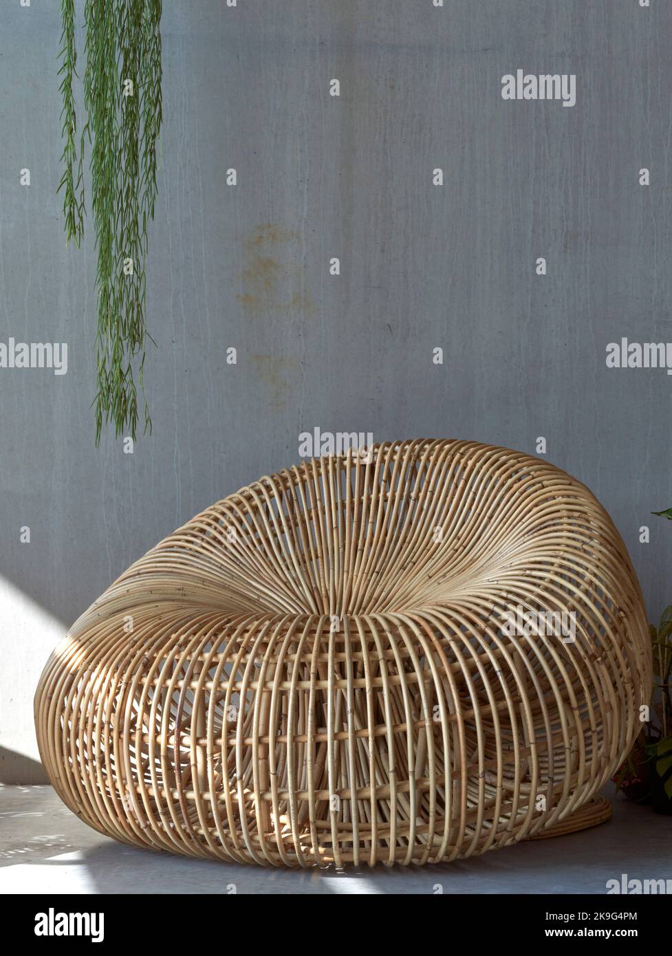 Rattanmöbel. Eisballfabrik, Waregem, Belgien. Architekt: Enter Architecture Ltd, 2022. Stockfoto