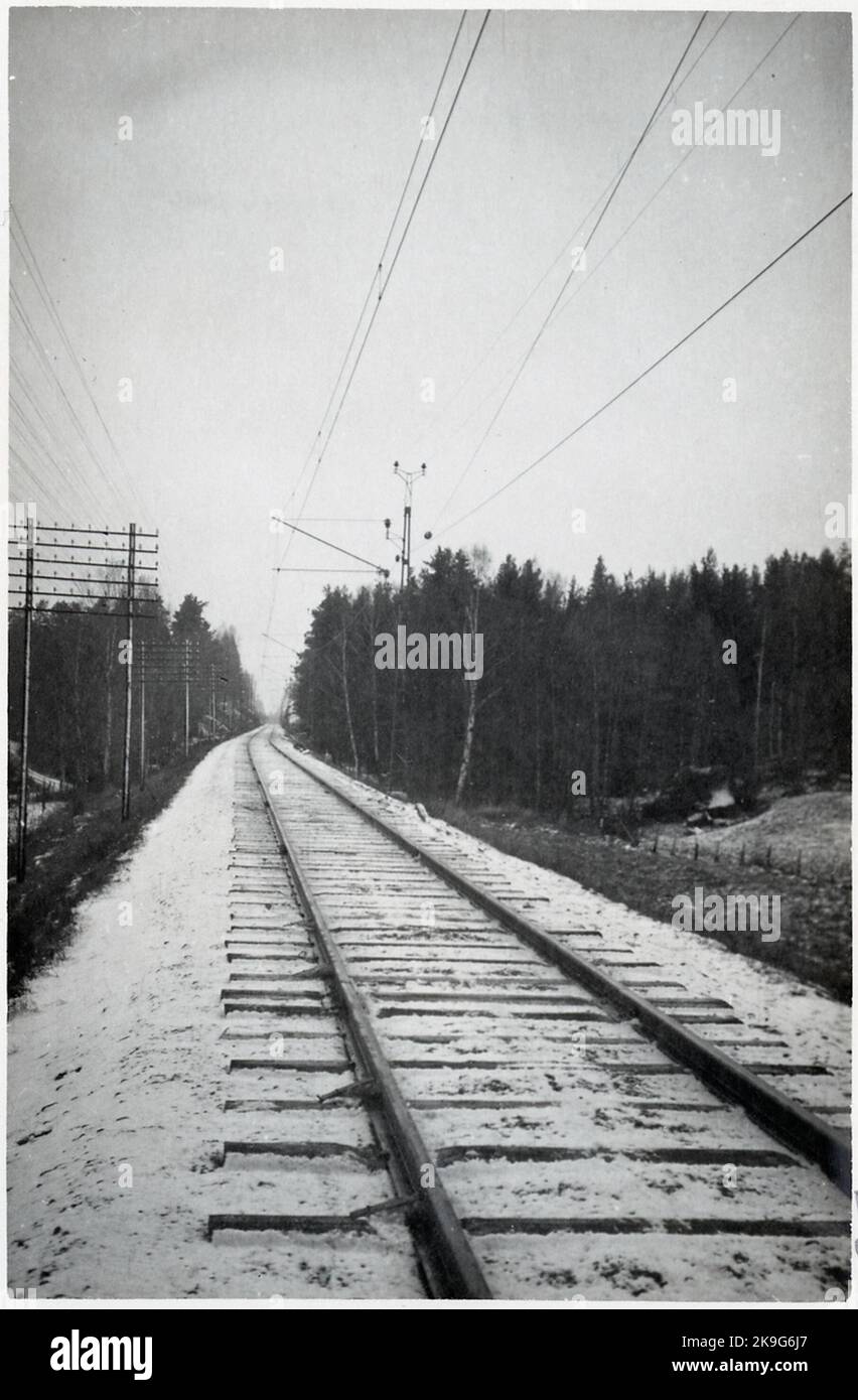 Elektrifizierte Eisenbahn. Linie Katrineholm - Åby. Stockfoto