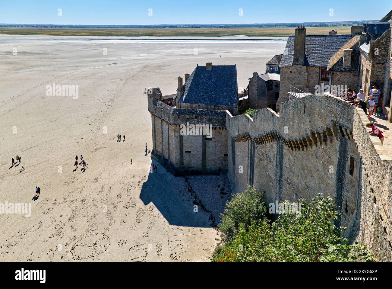 Luftaufnahme vom Mont Saint Michel Normandie Frankreich bei Ebbe Stockfoto