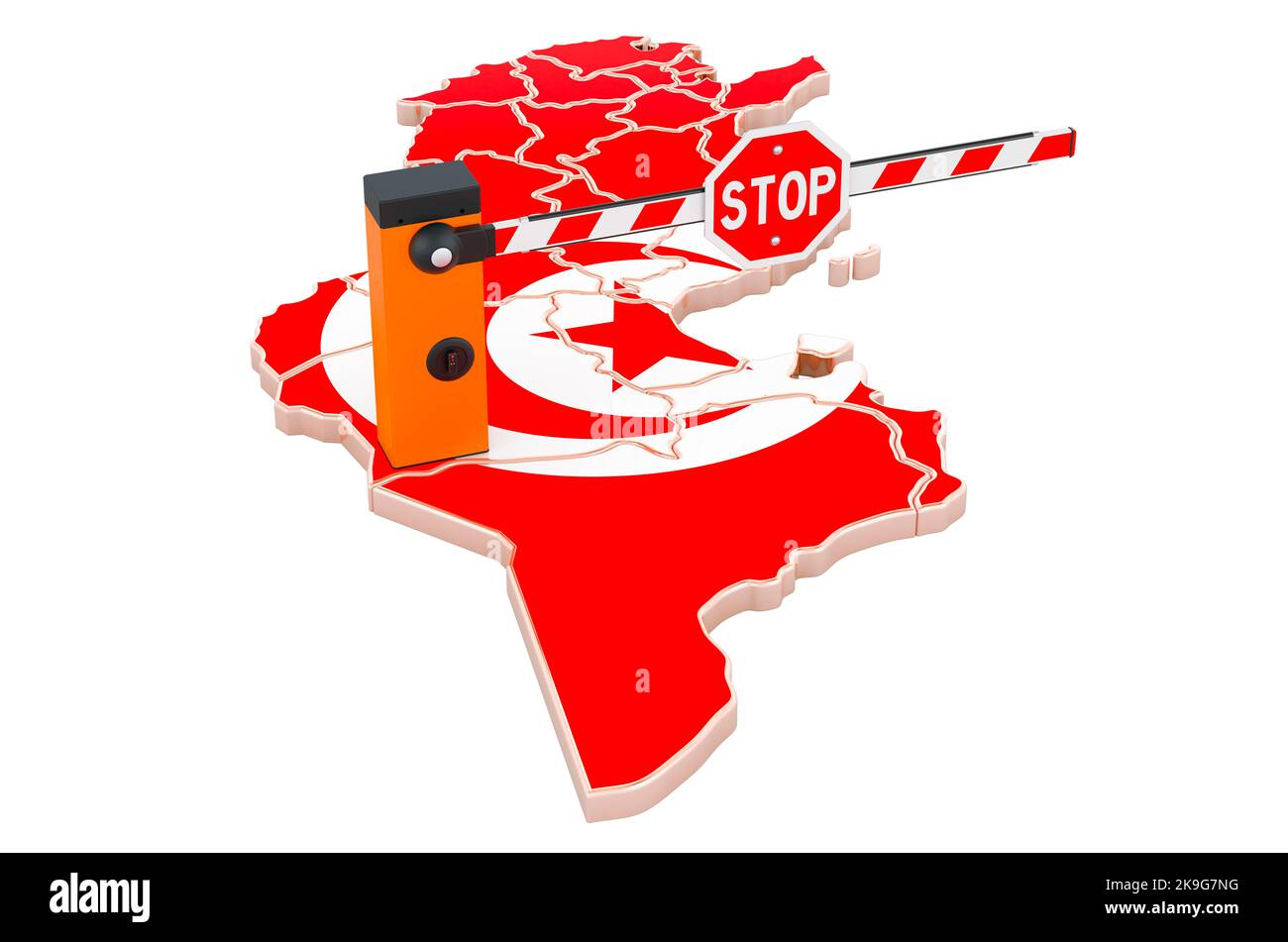 Grenze in Tunesien. Zoll- und Grenzschutzkonzept. 3D Darstellung isoliert auf weißem Hintergrund Stockfoto