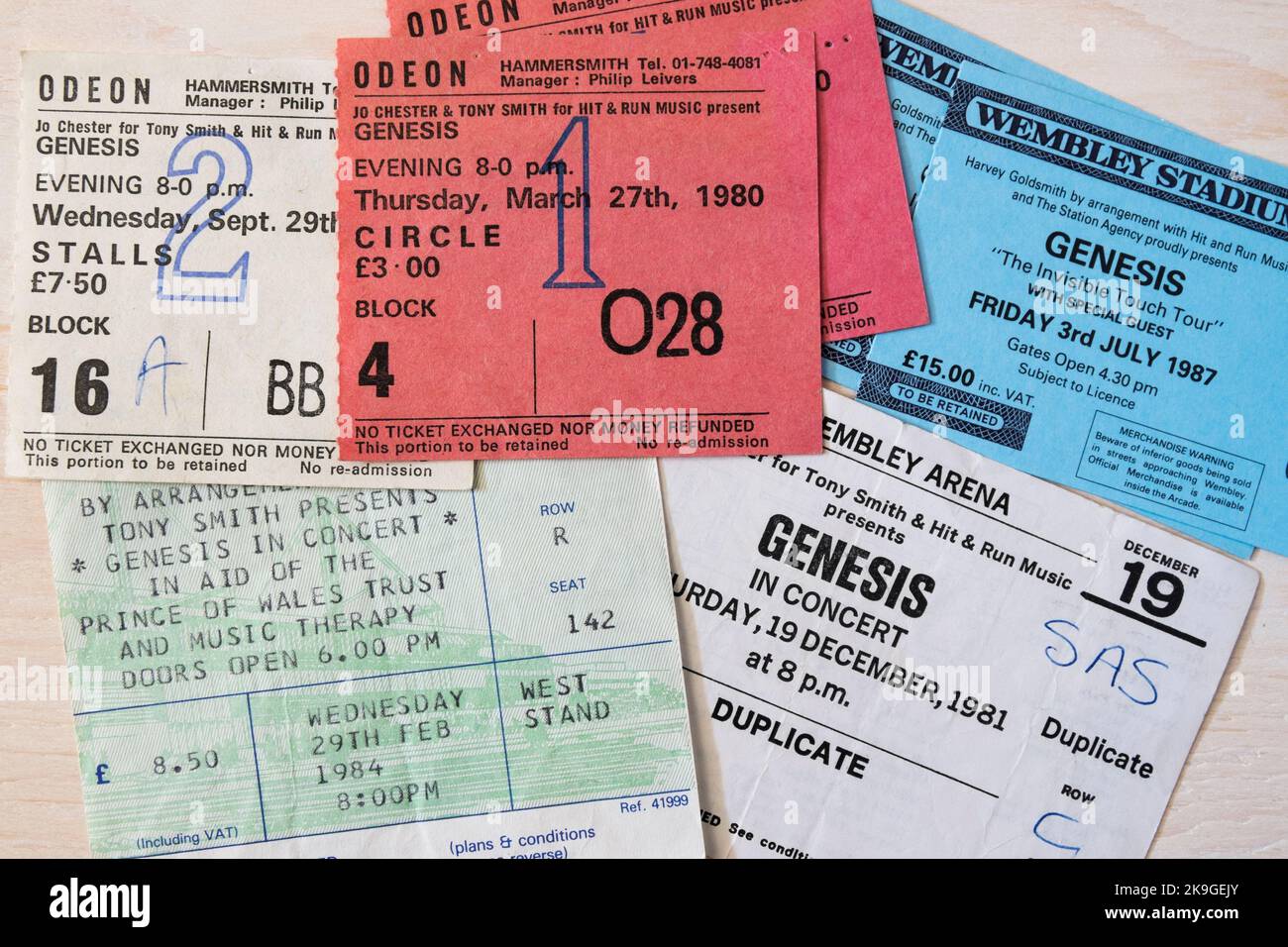 Tickets für Genesis-Konzerte im Birmingham NEC, Hammersmith Odeon, Wembley Arena & Stadium, London, Großbritannien Stockfoto