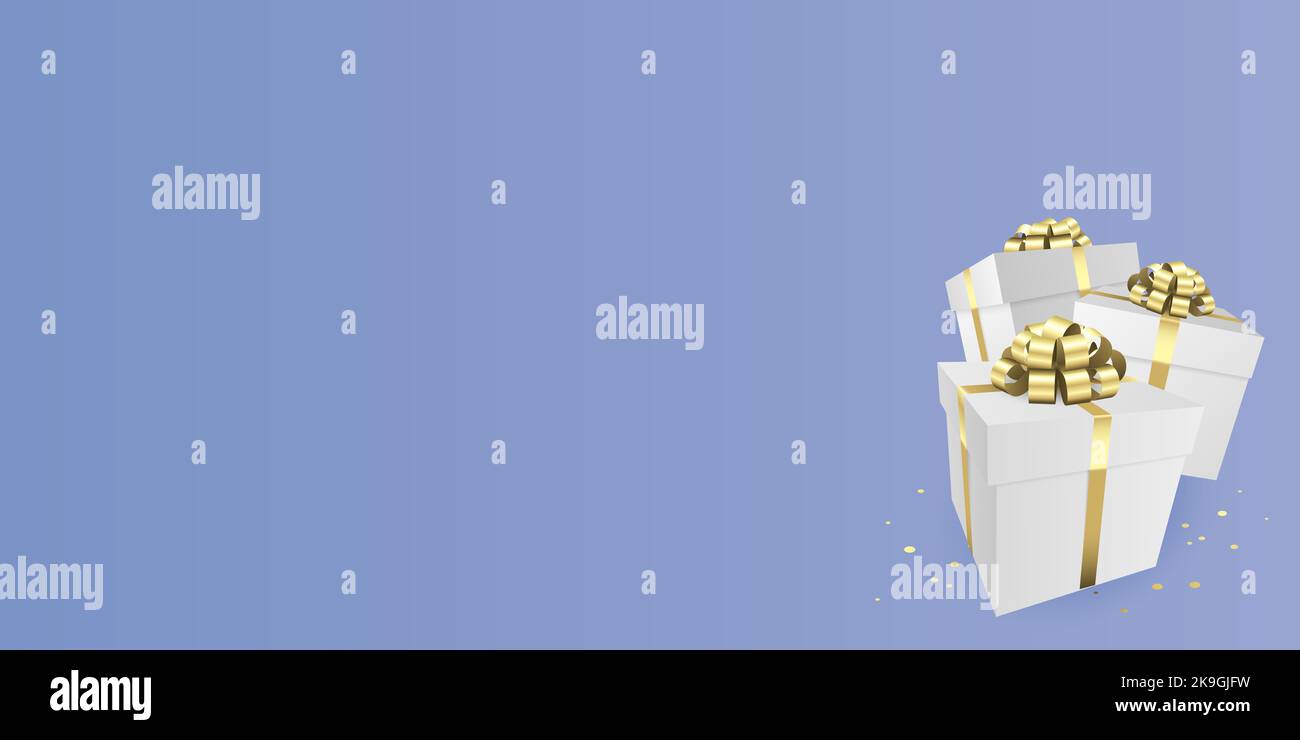 Geschenkboxen mit einer goldenen Schleife Design Banner - Weihnachten und Geburtstag Geschenk Hintergrund Thema Stockfoto
