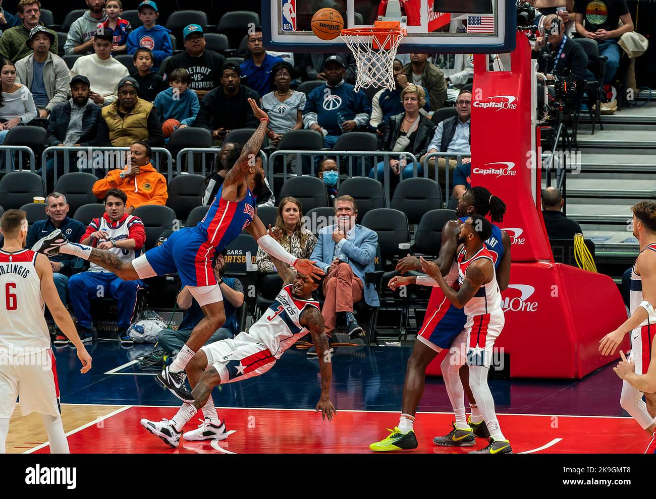 Eine kleine Aktion von Washington Wizards Basketballspiel gegen die Detroit Kolben Stockfoto