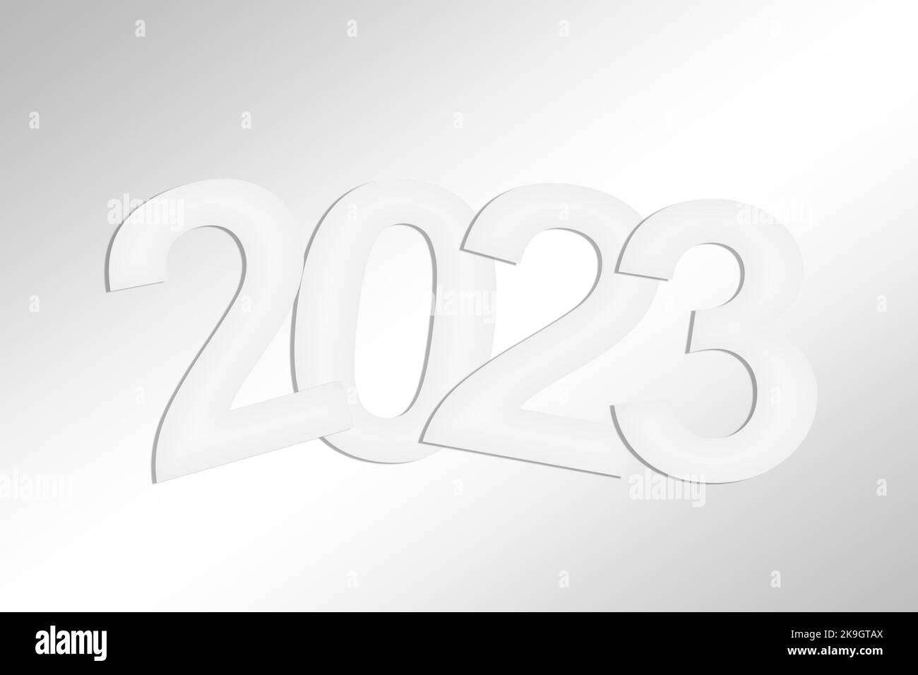 2023 Neujahr minimal weiße Grußkarte Stockfoto