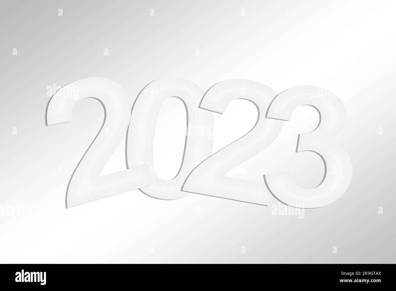 2023 Neujahr minimal weiße Grußkarte Stockfoto