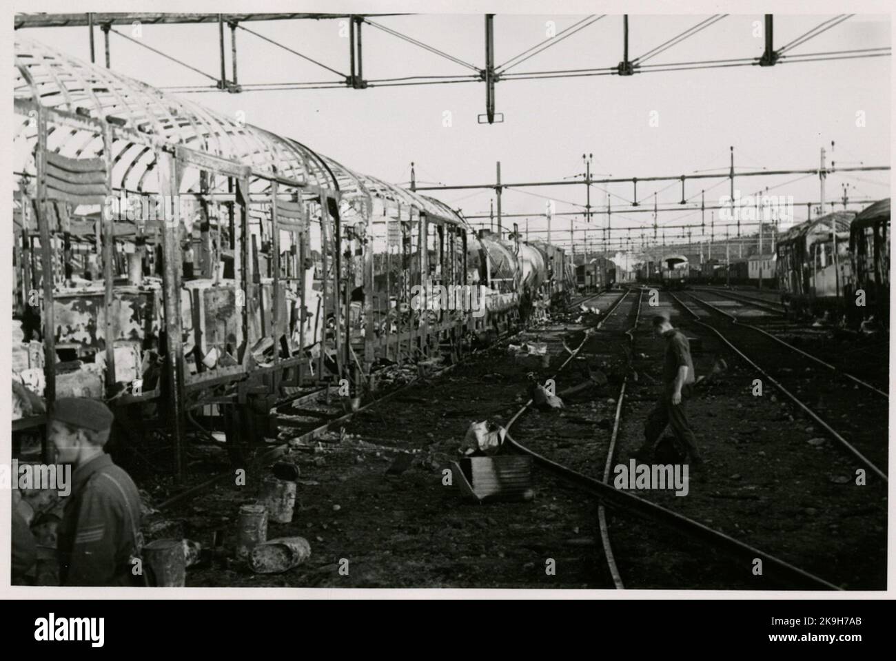 Avesta Krylbo Station bei der Explosion eines deutschen Munitionszuges. Stockfoto
