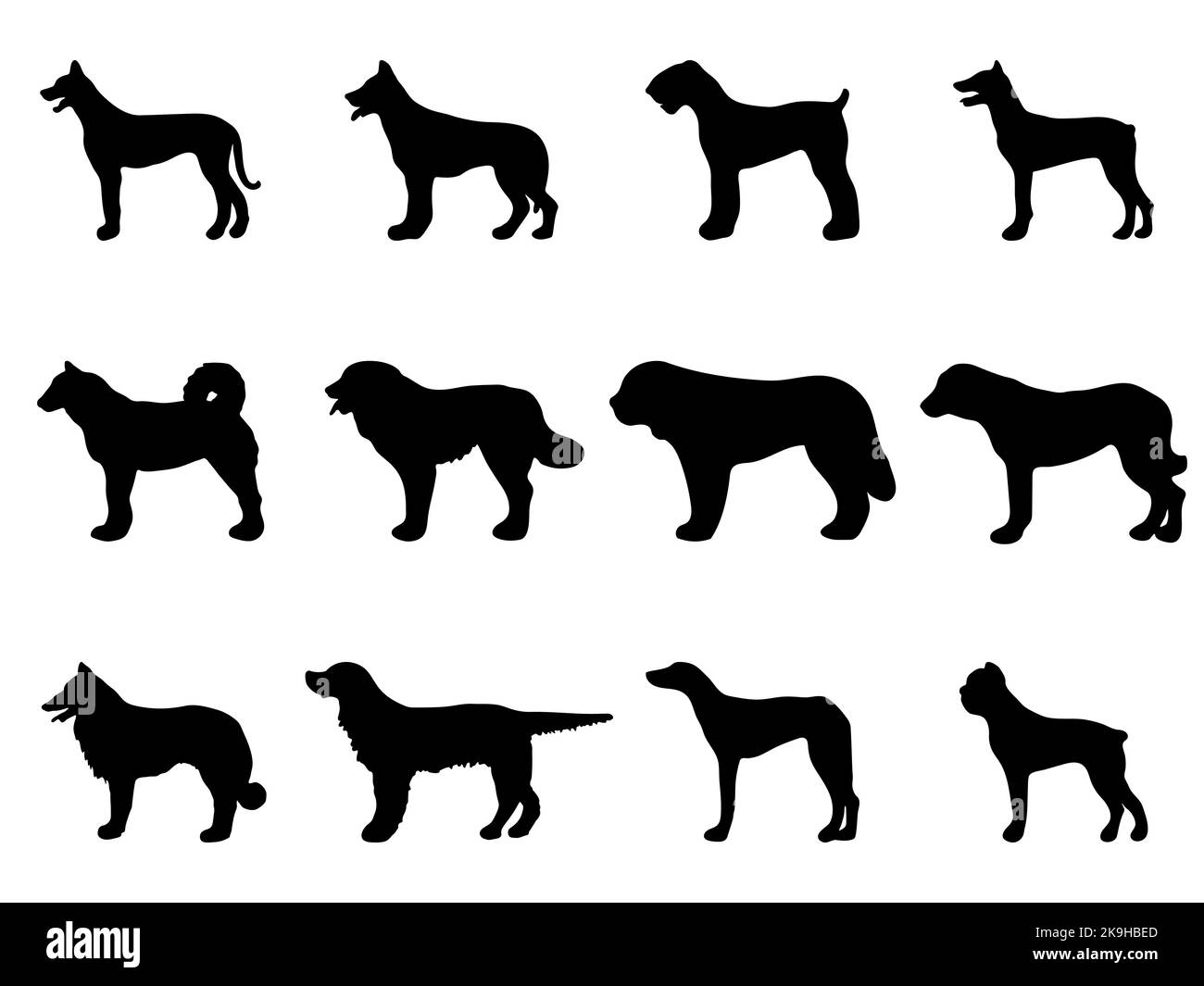 Set mit HundeSilhouette. Schwarze Silhouetten eines Hundes auf weißem Hintergrund. Vektorgrafik Stock Vektor