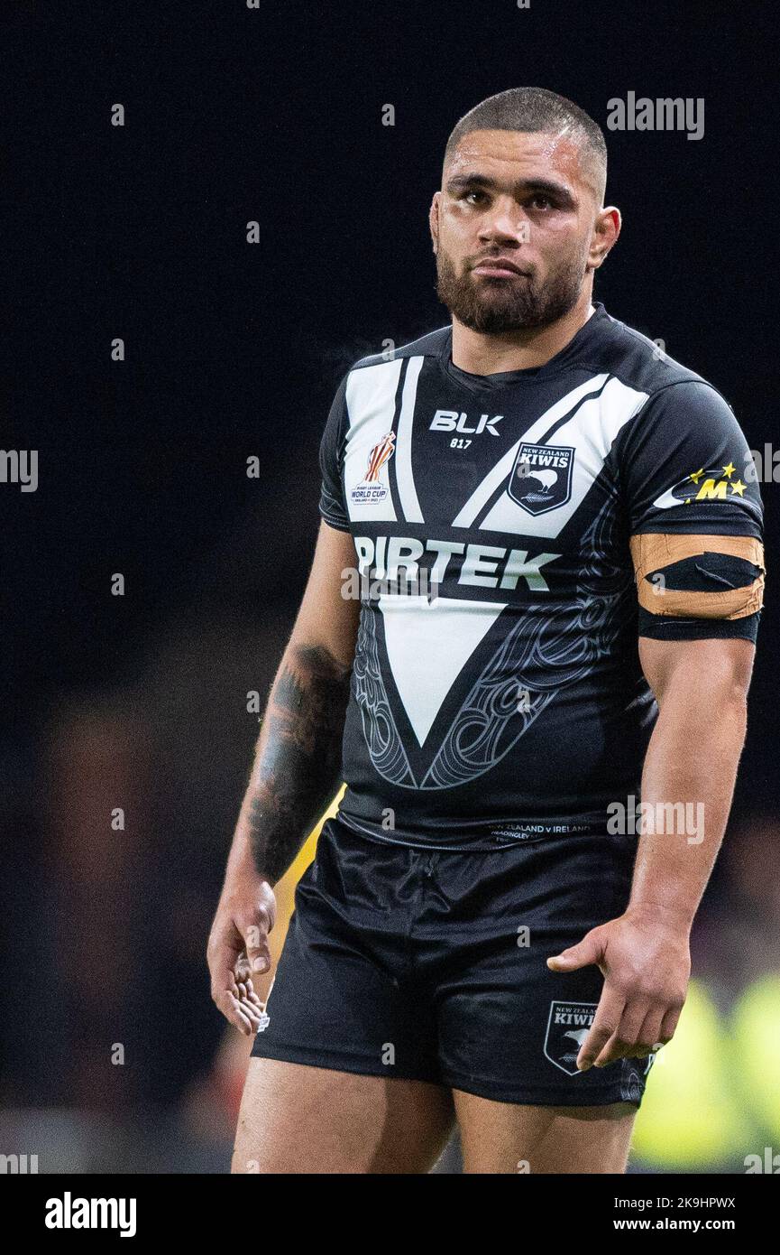 Leeds, Großbritannien. 28.. Oktober 2022 - Rugby League World Cup Neuseeland vs. Irland im Headingley Stadium, Leeds, UK - Isaiah Papali'i aus Neuseeland Credit: Dean Williams/Alamy Live News Stockfoto