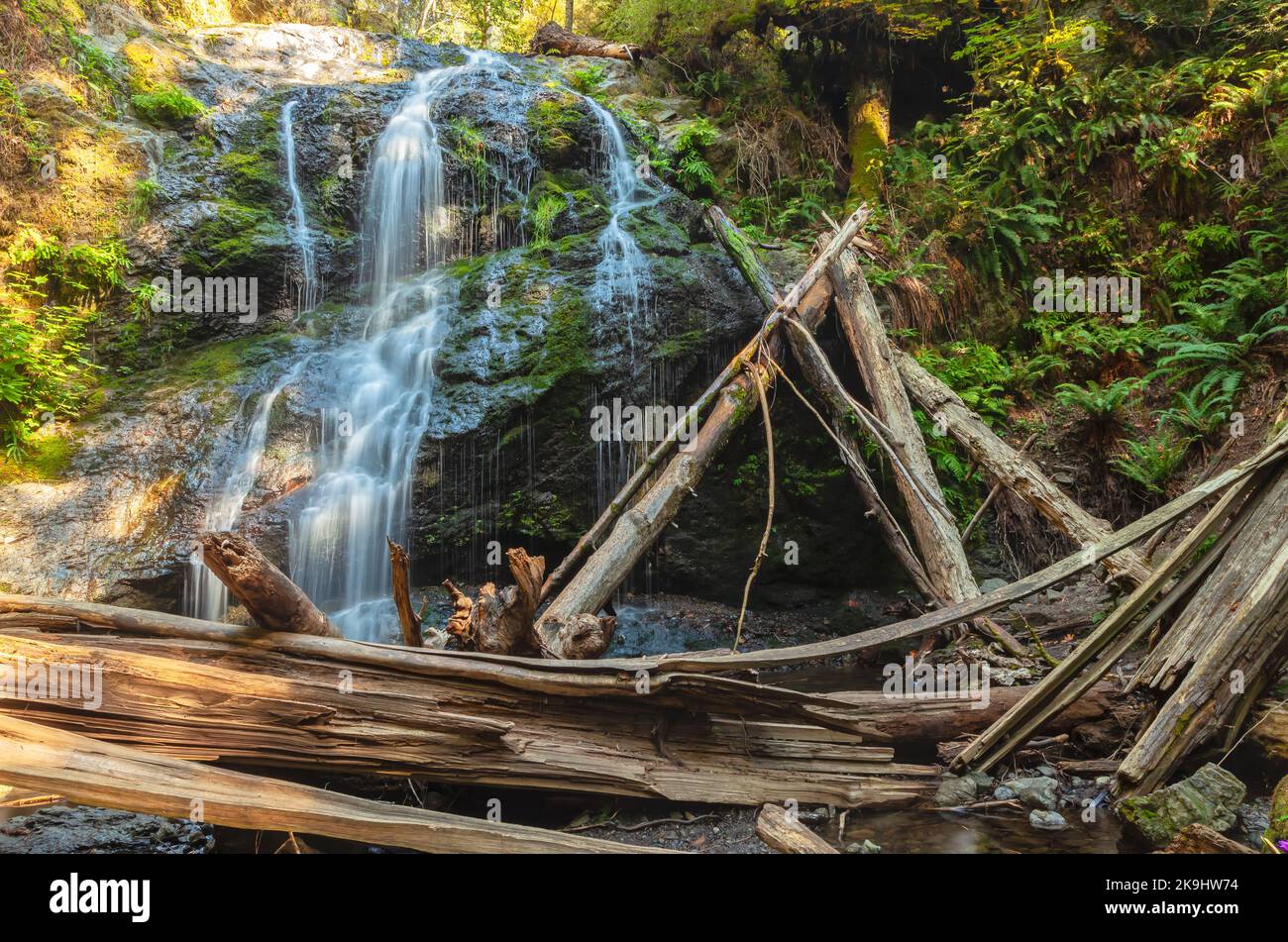 Cascade Falls im Sommer, Moran State Park, Orcas Island, Washington, USA. Stockfoto