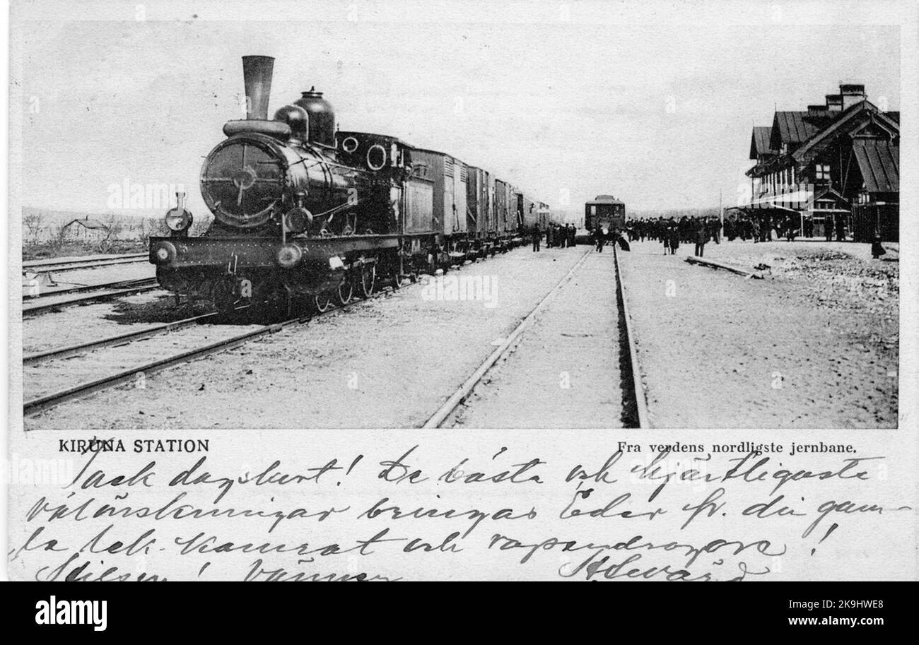 Bahnhof in Kiruna. Das Bahnhofshaus wurde 1900 fertiggestellt. An der Eisenbahnstrecke zwischen Gällivare und Kiruna Stockfoto
