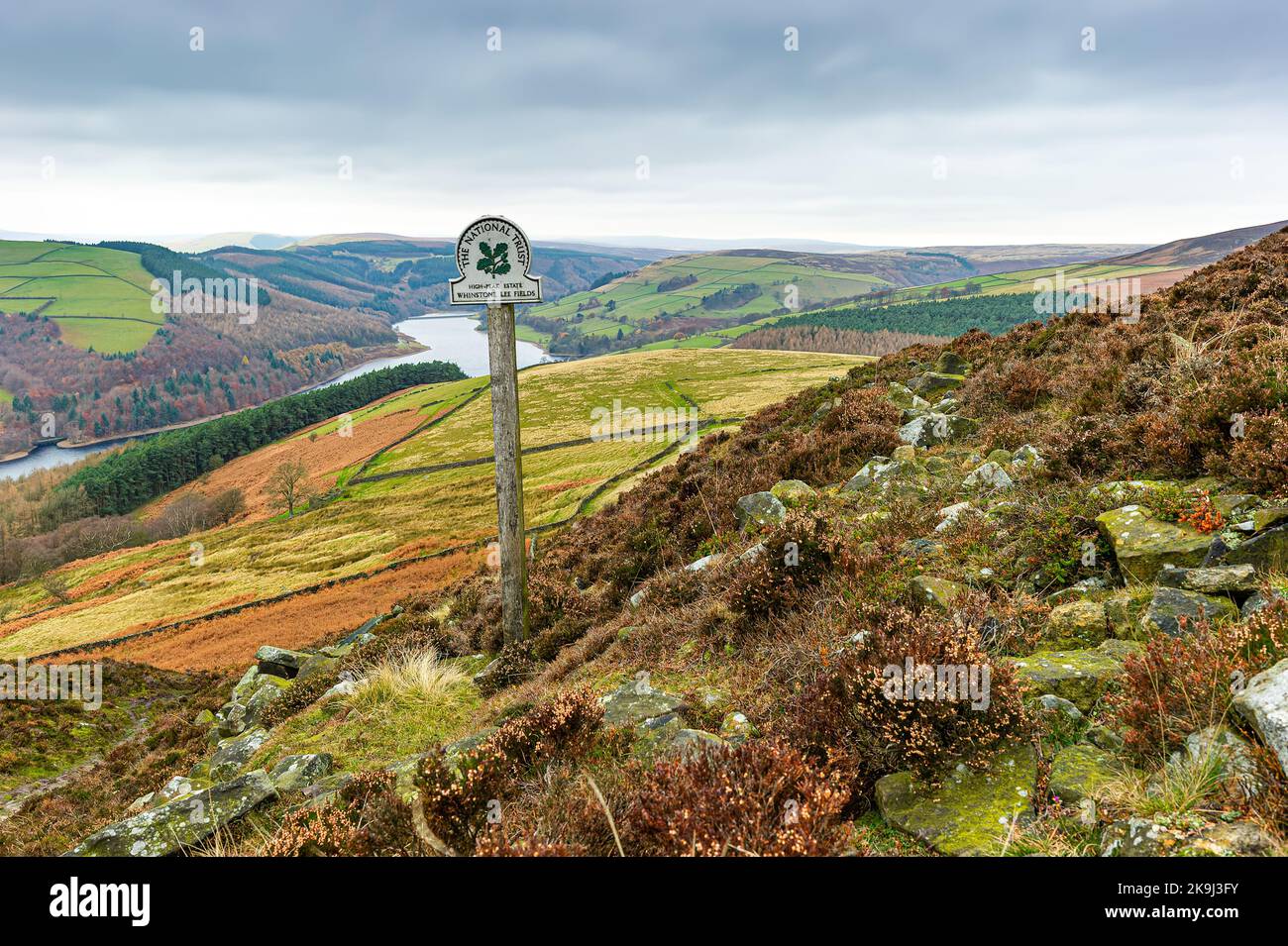 Landscape Blick über die Derwent Moors und Derwent Rand in den hohen Gipfeln, Peak District UK. Stockfoto