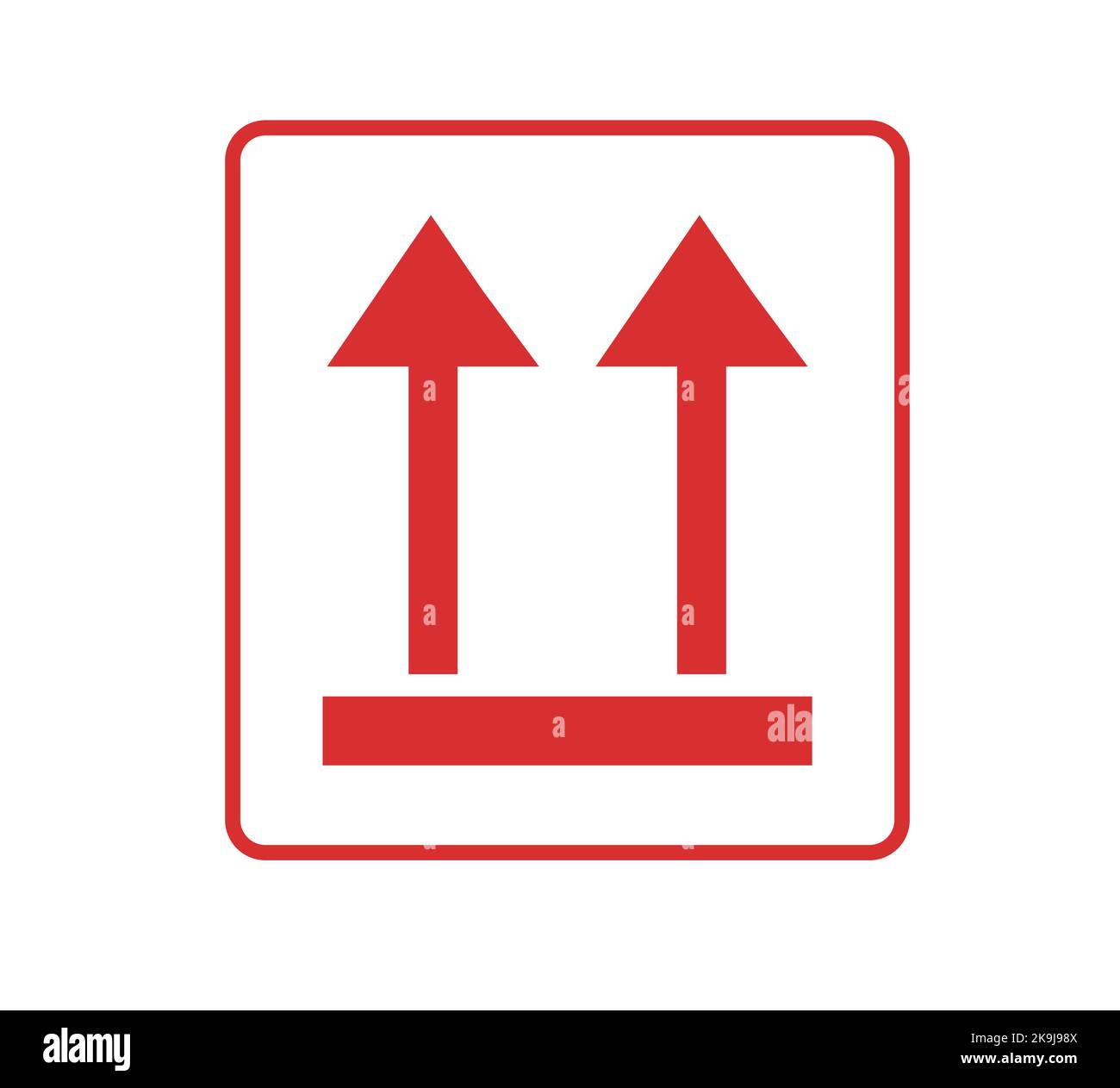 Rotes Symbol „This Way Up“. Konzept der Verpackung. Stock Vektor