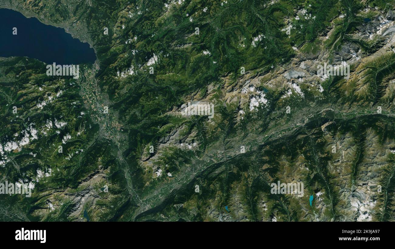 Luftaufnahme von Tsanfleuron Pass, Aigle und Villeneuve am Lac Leman Schweiz Stockfoto