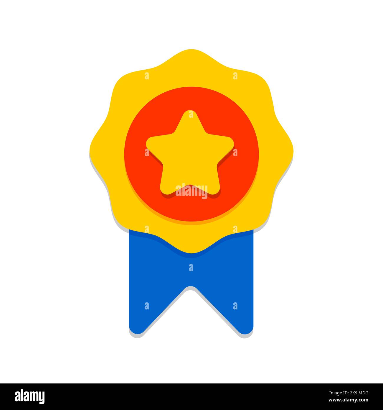 Qualitätssicherung Vektormedaille mit Stern und Band, erster Platz. Vektorgrafik. Stock Vektor